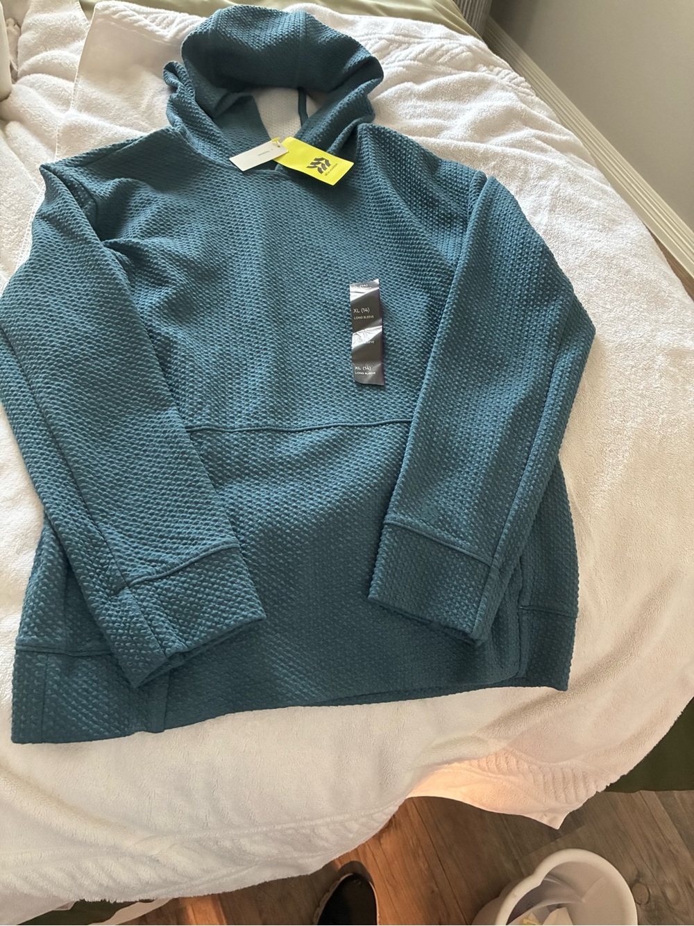 Boys Teal Waffle-Knit Hooded Sweater